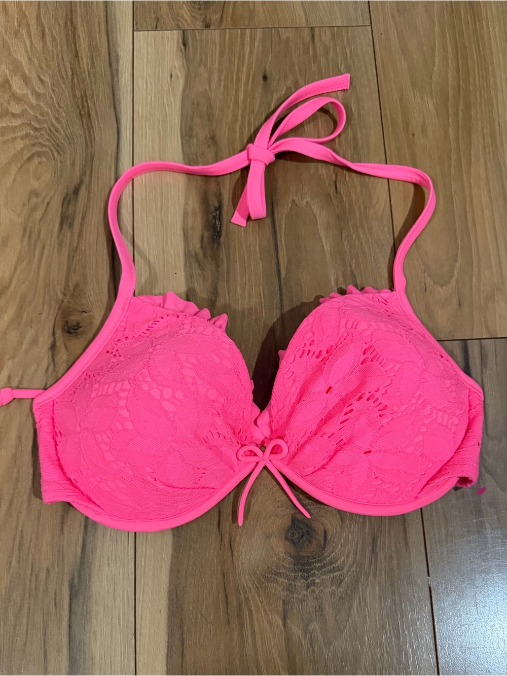 Victoria's Secret Hot Pink Lace Halter Push-Up Bikini Top